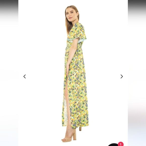 Alexia Admir Yellow Floral Gianna Flutter Sleeve Maxi Dress Size 2 EUC P2P 16 In - Picture 2 of 10
